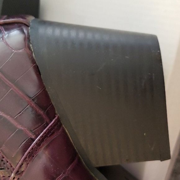 ARiderGirl Naomi Burgandy Western Croc Stacked Heel Pointed Toe Booties Size 6 - Picture 10 of 12